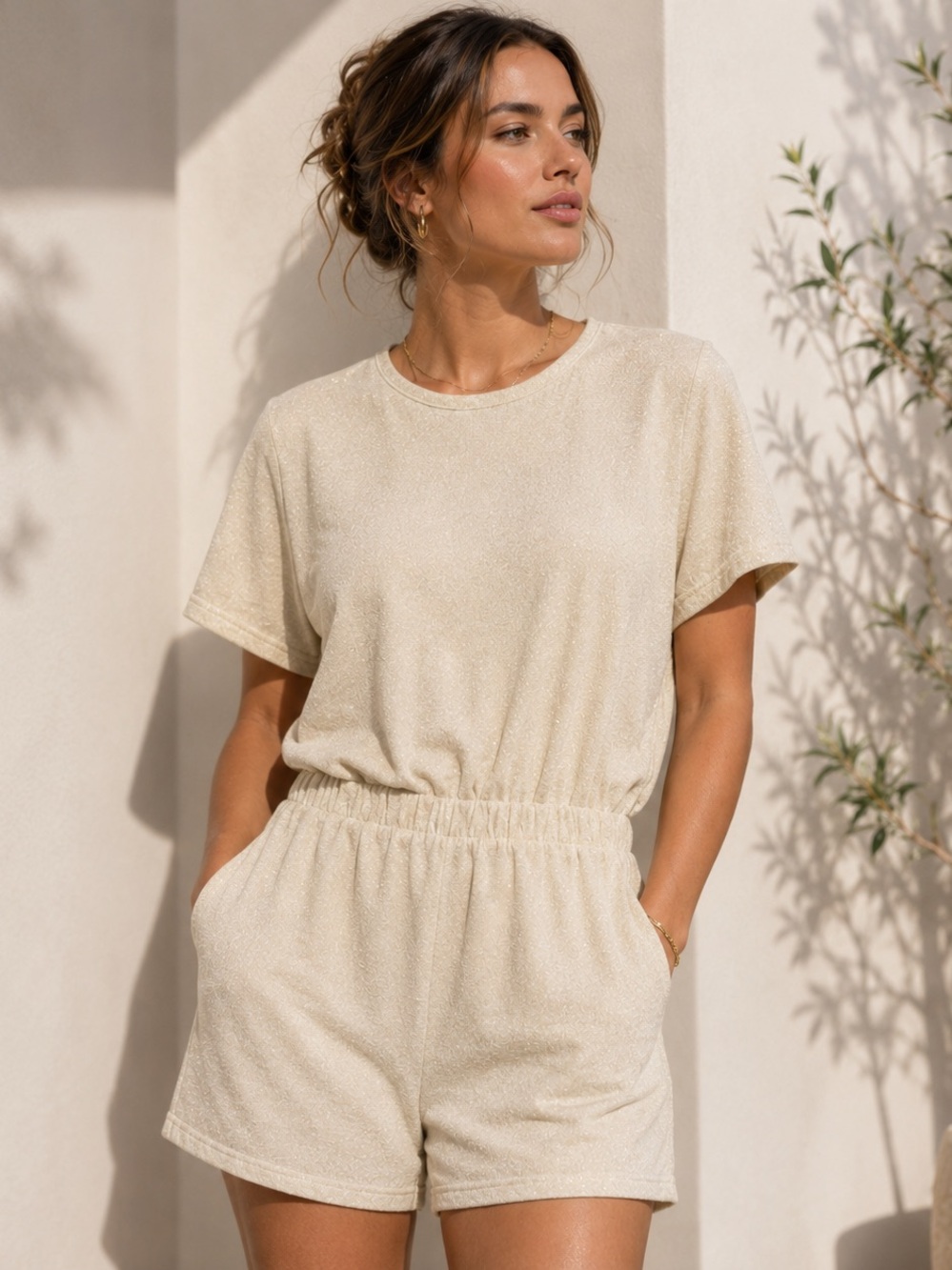 SMASH + TESS Backyard Shorty Romper in Natural Shimmer